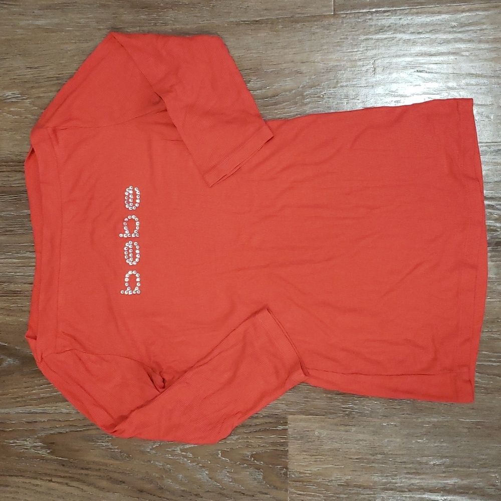 (L) Bebe Logo Soft Embellished Textured Knit Comfy Casual Classic Retro